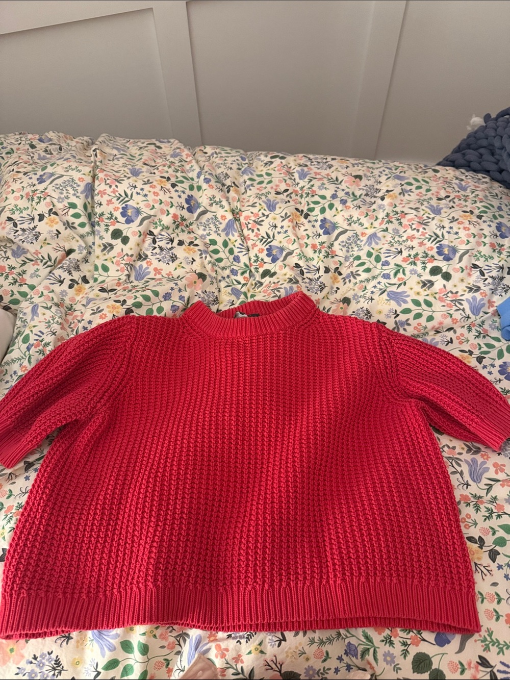 French Connection Red Chunky Knit Short-Sleeve Sweater